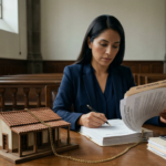 casa hipotecada con documento de hipoteca visible en primer plano