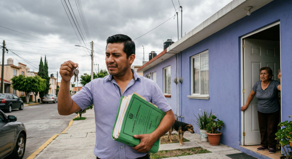 Persona firmando contrato de compra venta con entrega posesión inmueble