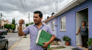 Persona firmando contrato de compra venta con entrega posesión inmueble