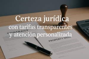 Notario público revisando escrituras para confirmar propiedad con copropietarios