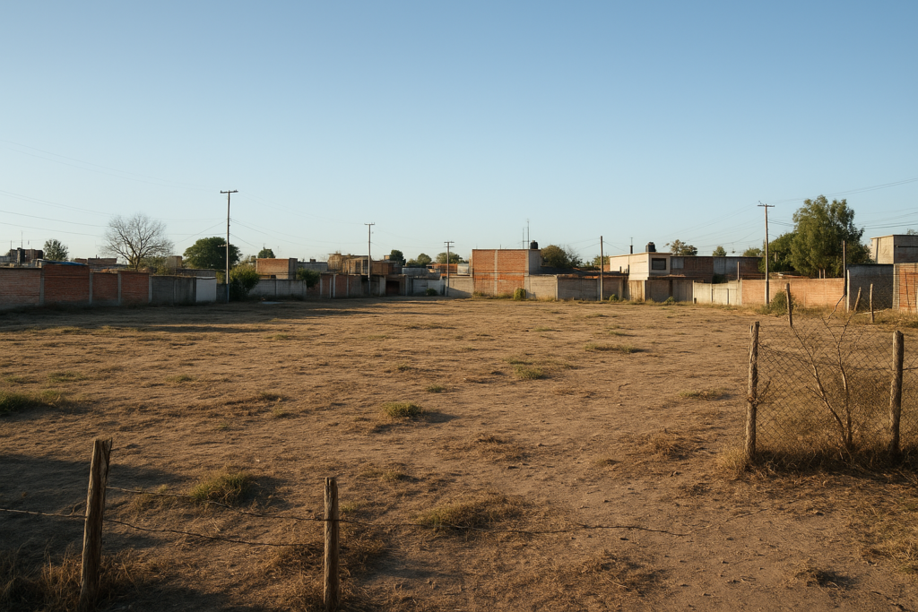 Vacant piece of land in a semi-urban Mexican area showing informal boundaries and natural terrain without formal property markings